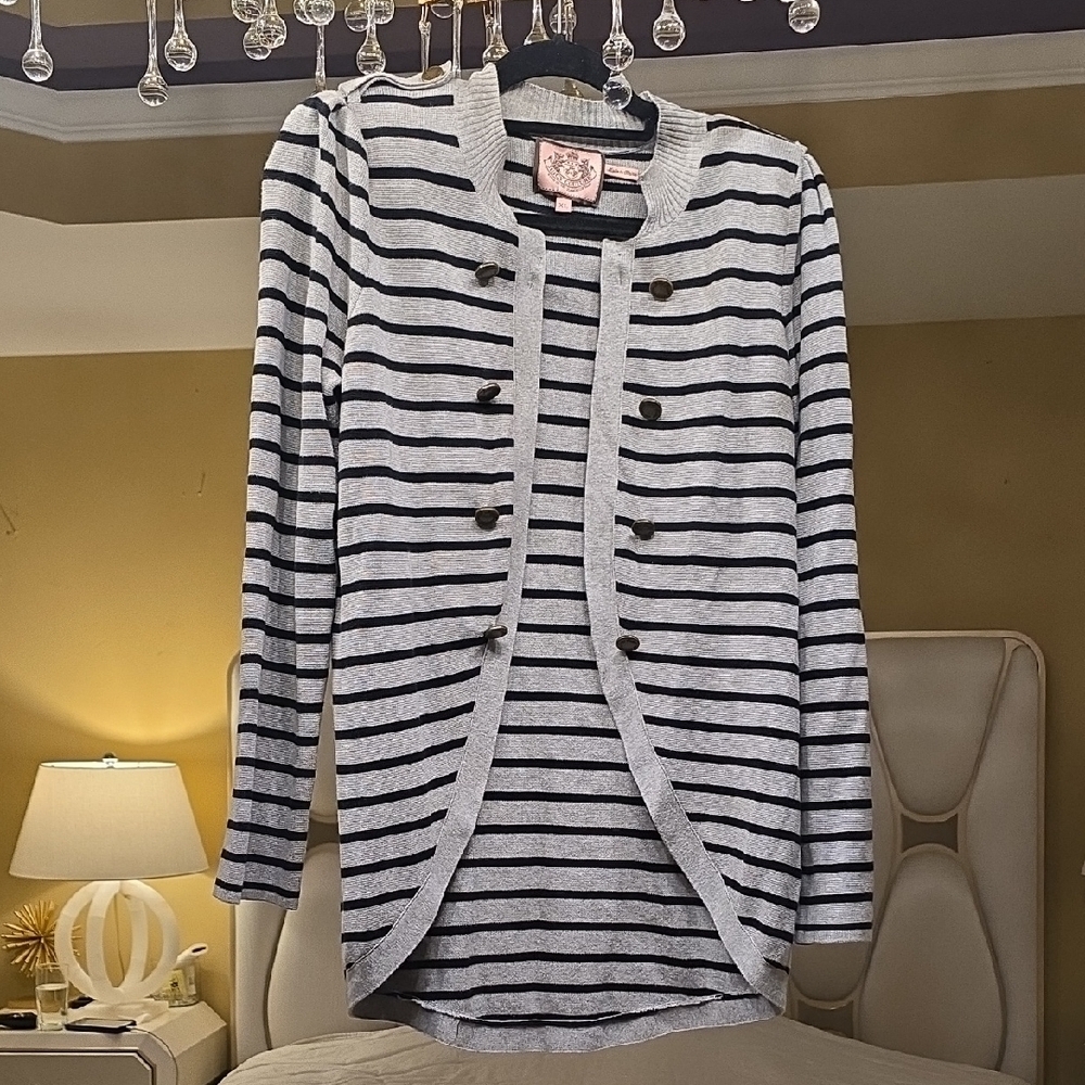Juicy Couture Gray and Black Striped Cardigan